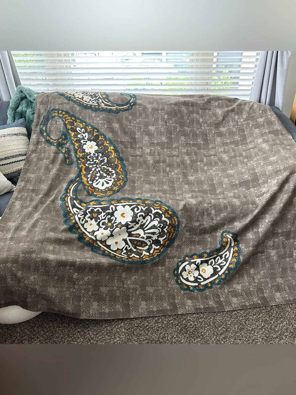 Target Threshold Paisley Fabric Shower Curtain - taupe/brown w/ gold, teal